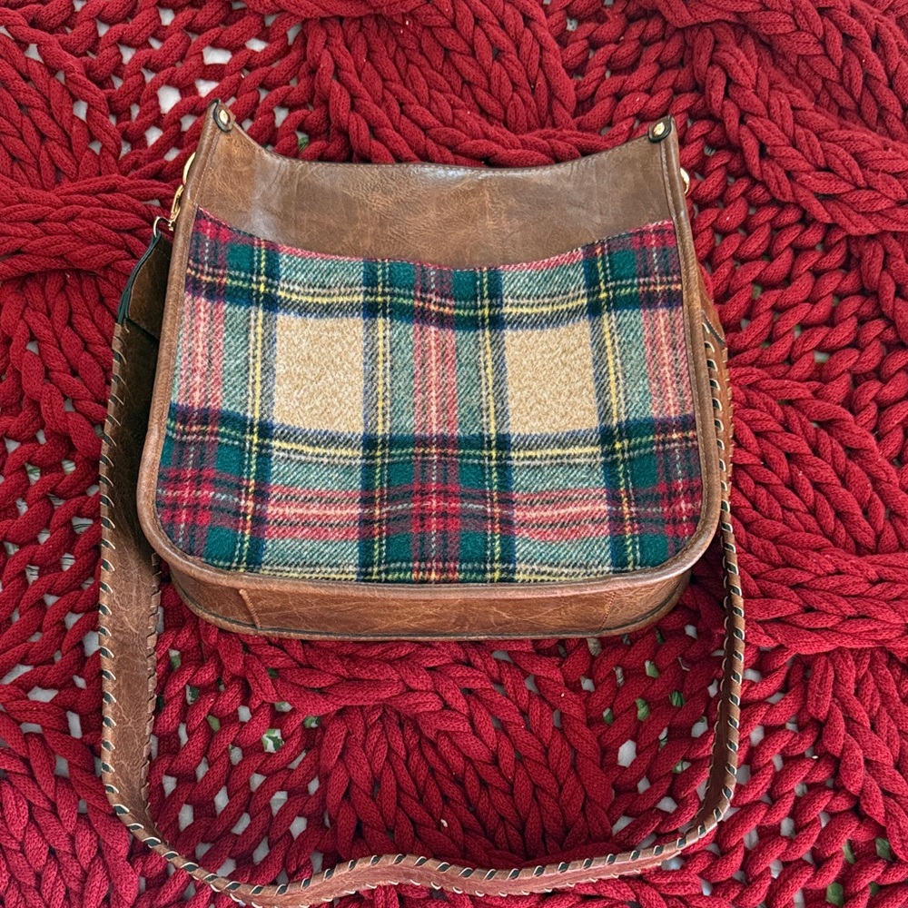 Jen & Co Plaid flannel vegan leather Crossbody Bag